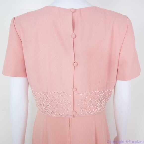 Maggy London vintage pink fake two-piece maxi dress with pearl floral, 6 - Picture 5 of 16